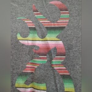 2/ $10 Browning gray graphic T-shirt with pink green striped applique Size Small